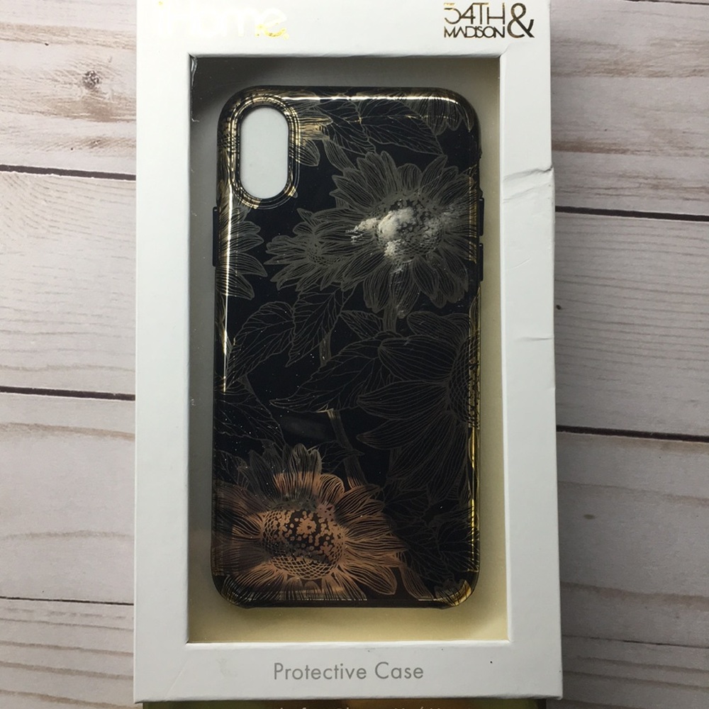 iPhone X/XS Case- Black/Gold Flower NEW!
